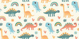 Design file showing full pattern of pastel dinosaurs and rainbow elements