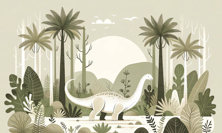 Prehistoric landscape wallpaper design file with detailed moonlit scene and gentle Diplodocus
