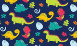 Cartoon Dinosaur Wallpaper design file showing full pattern with navy background and playful prehistoric characters