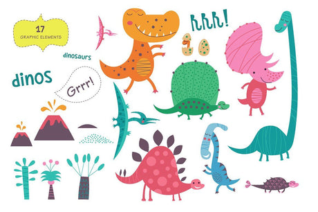 Cartoon dinosaur wallpaper design file showing full pattern with friendly dinos and playful elements