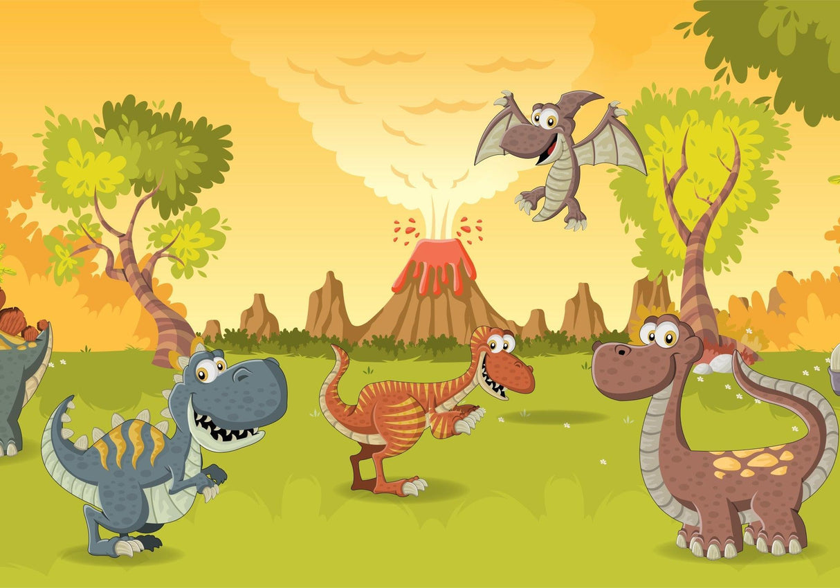 Cartoon dinosaur wallpaper design file showing full prehistoric adventure pattern with friendly dinos