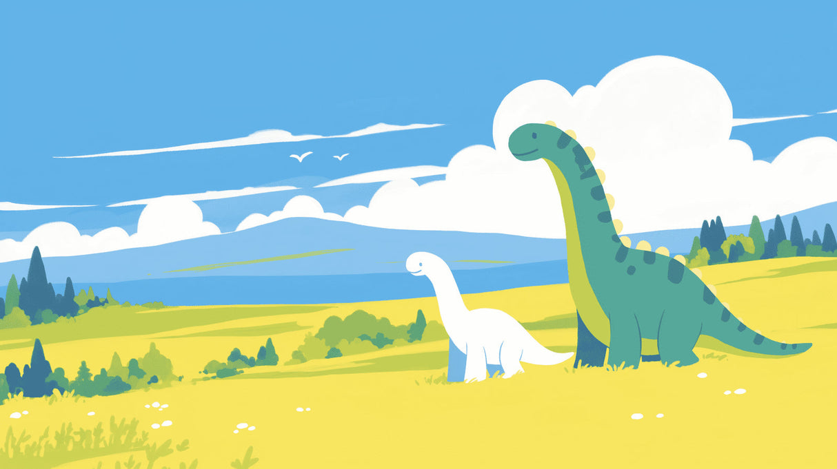Dinosaur wallpaper design file showing complete prehistoric landscape pattern with gentle diplodocus illustration