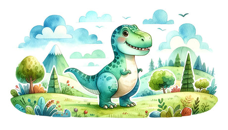 T-Rex watercolor wallpaper design file showing full pattern and color details