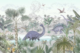 Dinosaur wallpaper design file showing gentle giants in a misty prehistoric landscape