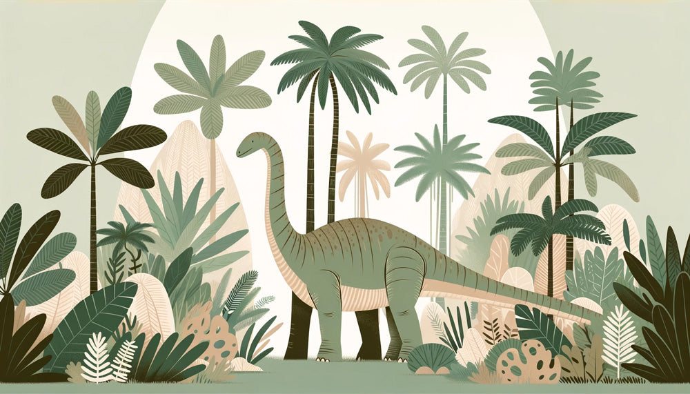 Diplodocus wallpaper design file showing detailed prehistoric jungle scene with palm trees