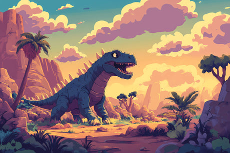 Dinosaur wallpaper design file showing full T-Rex sunset pattern and color details