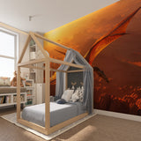 Pterodactyl mural adding warmth to teen bedroom with sunset colors