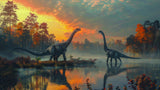 Dinosaur landscape wallpaper design file showing full prehistoric sunset scene pattern