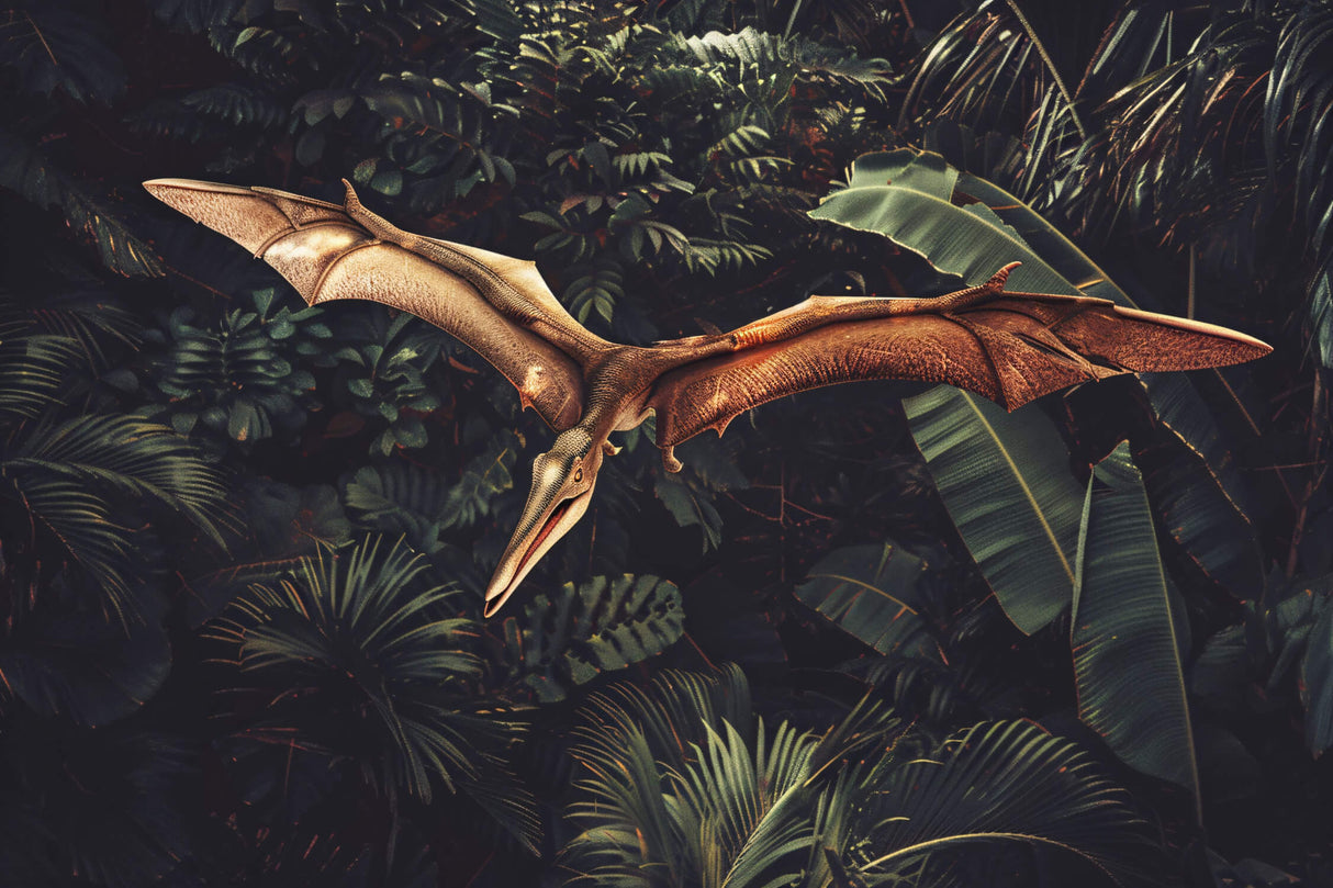 High-resolution design file showing detailed pterodactyl soaring through tropical jungle leaves
