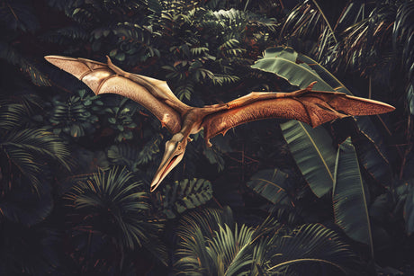 High-resolution design file showing detailed pterodactyl soaring through tropical jungle leaves