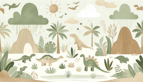Sage green prehistoric paradise design file showing detailed dinosaur pattern and tropical elements