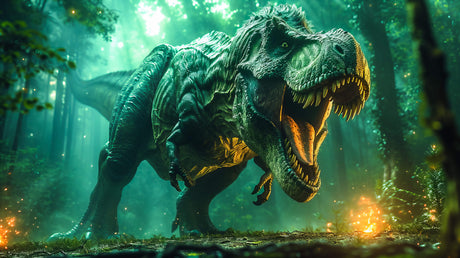 T-Rex in mystic green forest design file showing intricate details and rich color palette