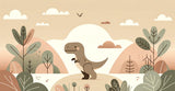 T-Rex dinosaur wallpaper design file showing full pattern with pastel nature elements