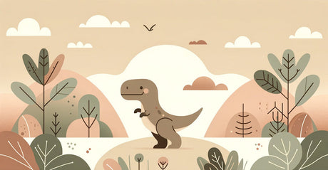 T-Rex dinosaur wallpaper design file showing full pattern with pastel nature elements