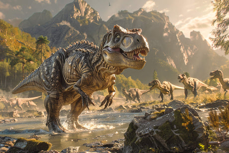 Detailed T-Rex mountain adventure design file with realistic prehistoric landscape