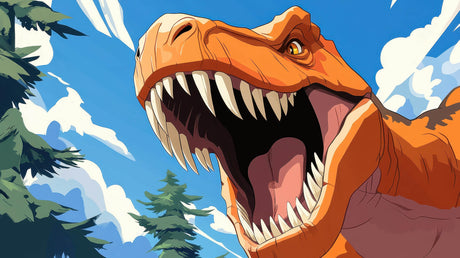 Striking T-Rex dinosaur design file showing detailed orange and blue pattern
