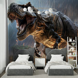 T-Rex storm mural adding excitement to gaming room setup