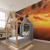 Prehistoric dinosaur wallpaper transforming playroom with epic T-Rex silhouette