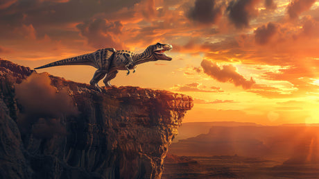 T-Rex dinosaur wallpaper design file showing complete pattern with sunset color palette
