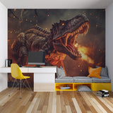 Fire T-Rex wallpaper making bold statement in teen bedroom