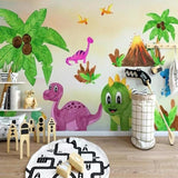 Tropical dinosaur mural creating a playful atmosphere in a modern playroom setting