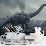 Kids Dinosaur Mural styled in a contemporary playroom with minimal furniture