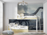 Modern Dinosaur Wallpaper showcased in a gaming room with cool LED lighting
