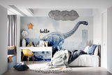 Dinosaur City Mural installed in an urban-themed entertainment room