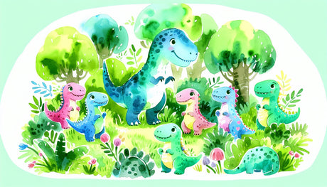 Watercolor baby dinosaurs design file showing detailed pattern and soft pastel color palette