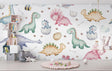 Sweet Dinosaur Wallpaper in bright nursery with white furniture and pastel accents
