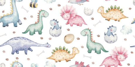 Watercolor Baby Dinosaurs design file showing full pattern with pastel colors and playful details