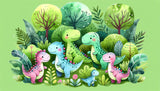 Watercolor Forest Adventure design file showing adorable baby dinosaurs in a gentle forest setting
