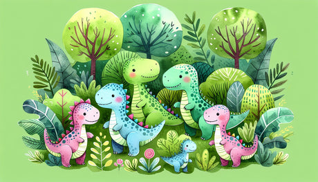 Watercolor Forest Adventure design file showing adorable baby dinosaurs in a gentle forest setting