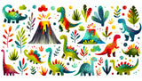 Watercolor dinosaur wallpaper design file showing full prehistoric pattern with vibrant colors