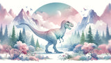 Watercolor T-Rex dinosaur wallpaper design file showing dreamy landscape and soft color palette