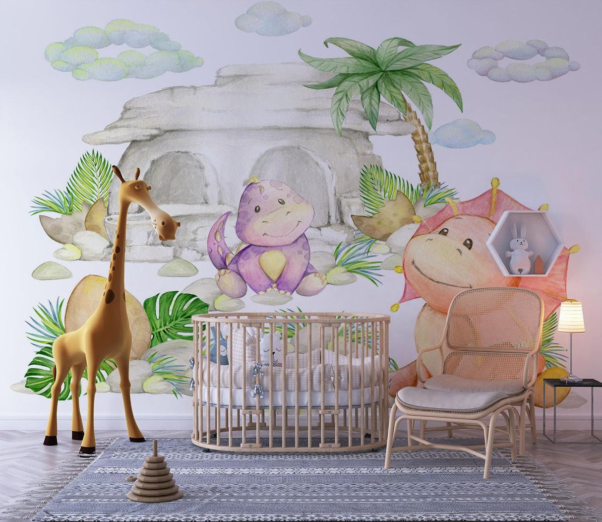 Kids Dinosaur Wall Mural in modern home office turned playroom