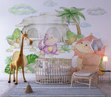 Kids Dinosaur Wall Mural in modern home office turned playroom