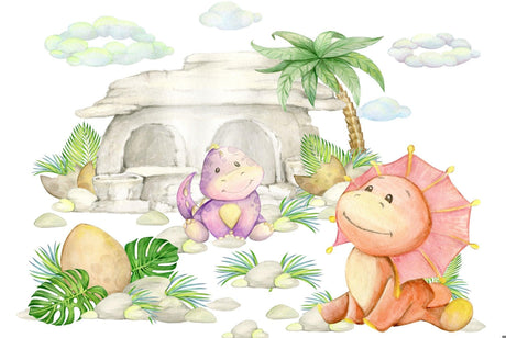 Watercolor Dinosaur Paradise design file showing gentle colors and friendly characters