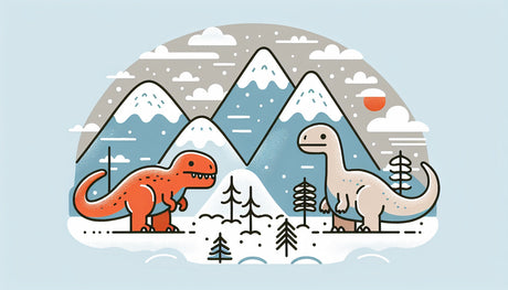 Winter mountain dinosaur wallpaper design file showing detailed snowy peaks and friendly dinosaurs