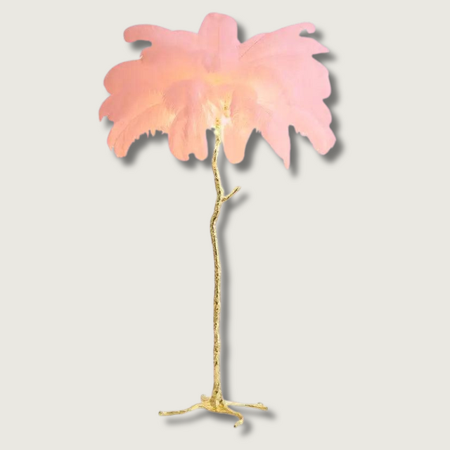 Nordic Feather Floor Lamp  Pink Ostrich Plume Gold Stand - Product showcase