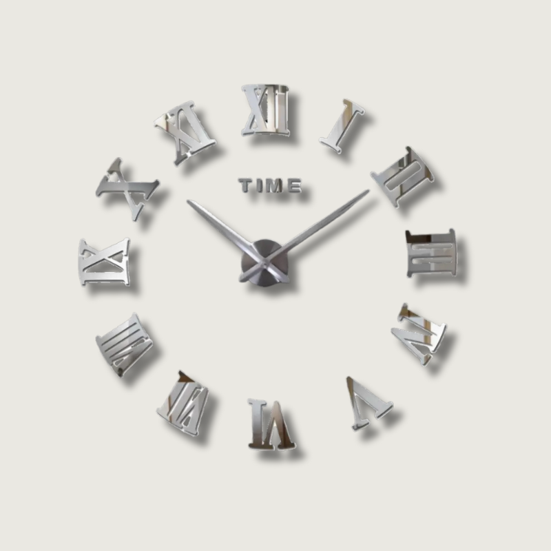 Modern Wall Clock  Roman Numeral Silver Mirror Design - Product showcase