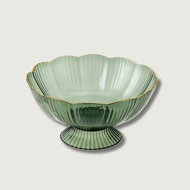 Vintage Glass Fruit Bowl  Scalloped Edge Mint Design - Product showcase