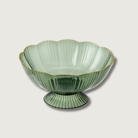 Vintage Glass Fruit Bowl  Scalloped Edge Mint Design - Product showcase