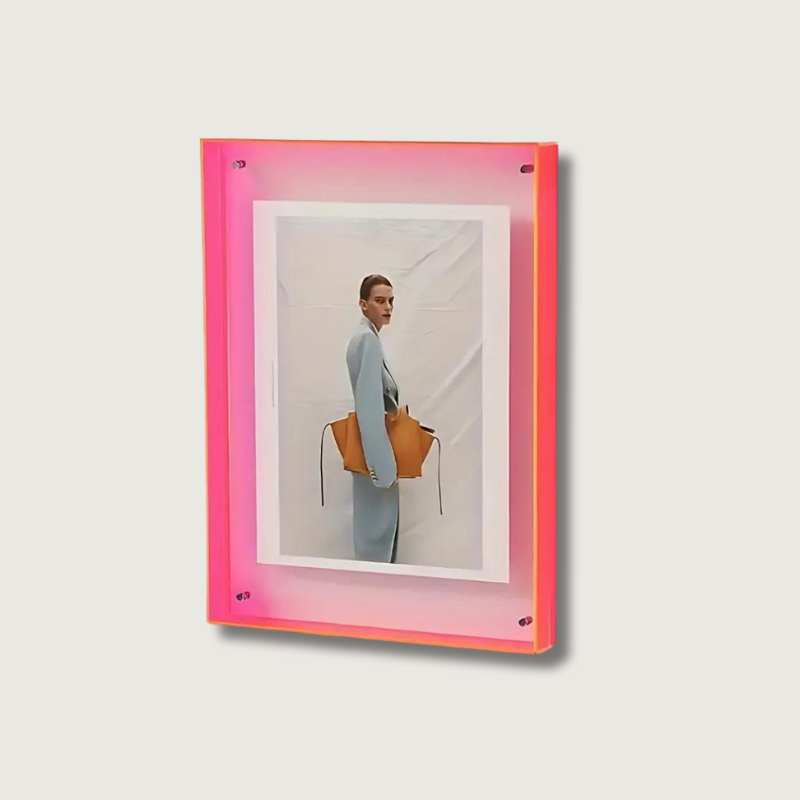 Modern Acrylic Picture Frame  Neon Pink Edge Illumination - Product showcase