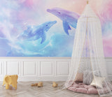 Magical dolphin wall mural bringing life to a playroom setting