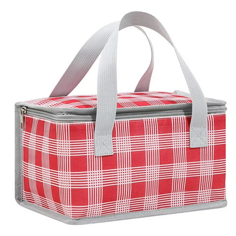 Insulated Picnic Cooler Bag  Gingham Pattern Thermal Storage - Detailed view