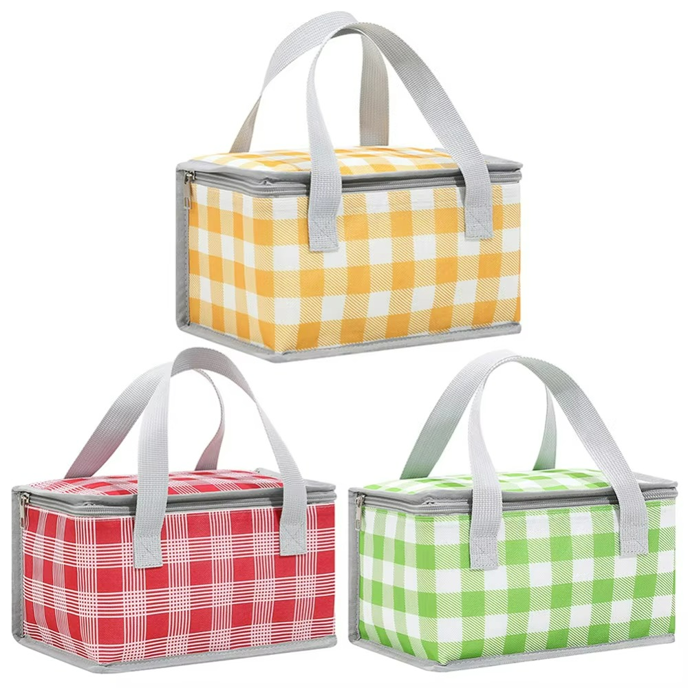Insulated Picnic Cooler Bag  Gingham Pattern Thermal Storage - Product detail 4