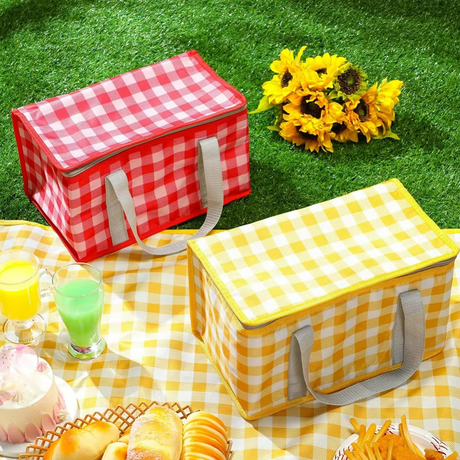 Insulated Picnic Cooler Bag  Gingham Pattern Thermal Storage - Product detail 8