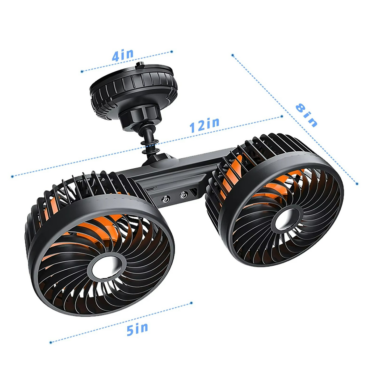 Dual Head Car Fan  Rechargeable 4000mAh Battery Cooling - Detailed view