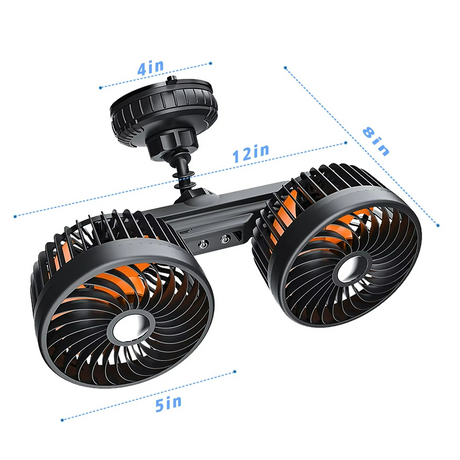 Dual Head Car Fan  Rechargeable 4000mAh Battery Cooling - Detailed view
